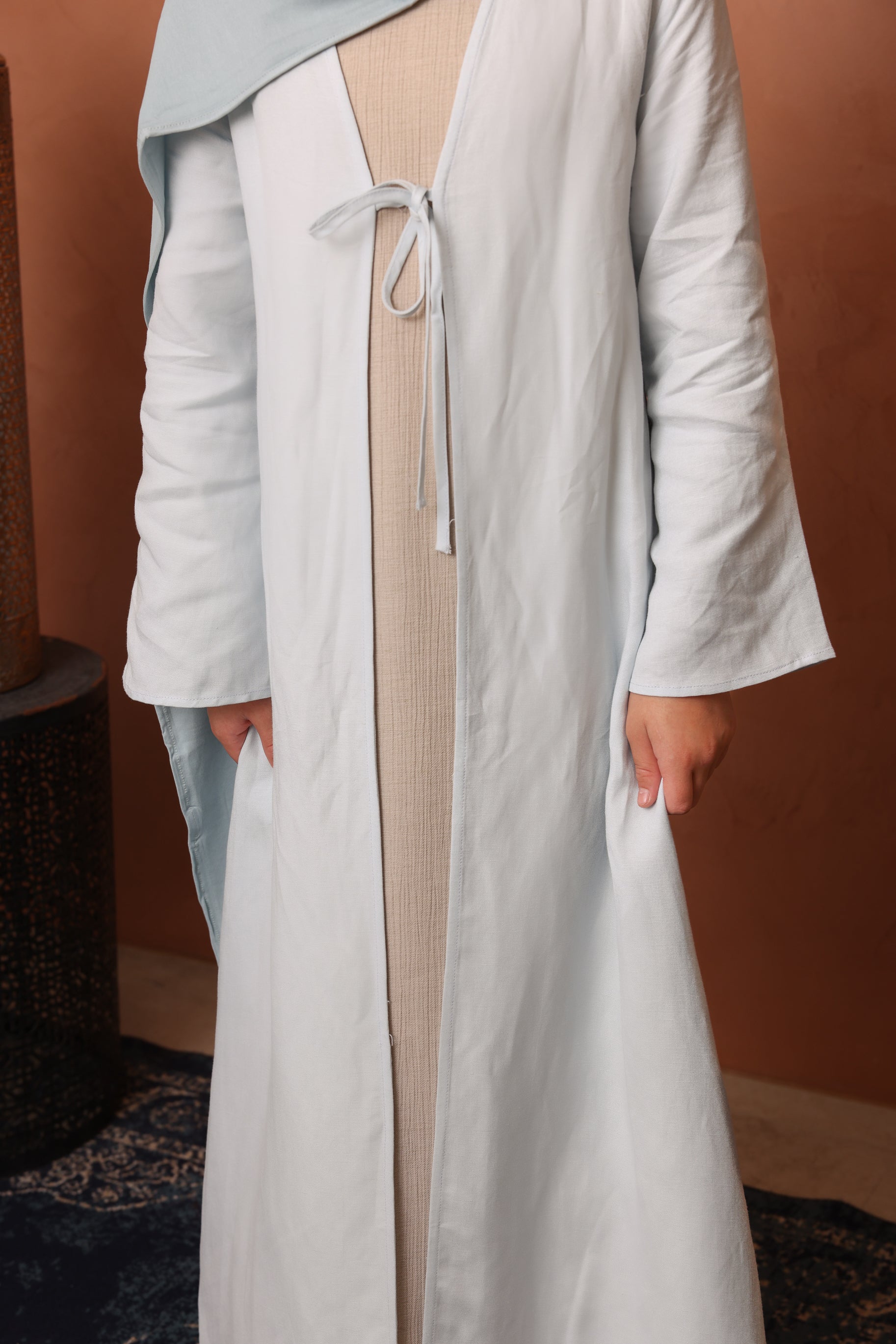 Girls Linen Tie Up Abaya - Blue