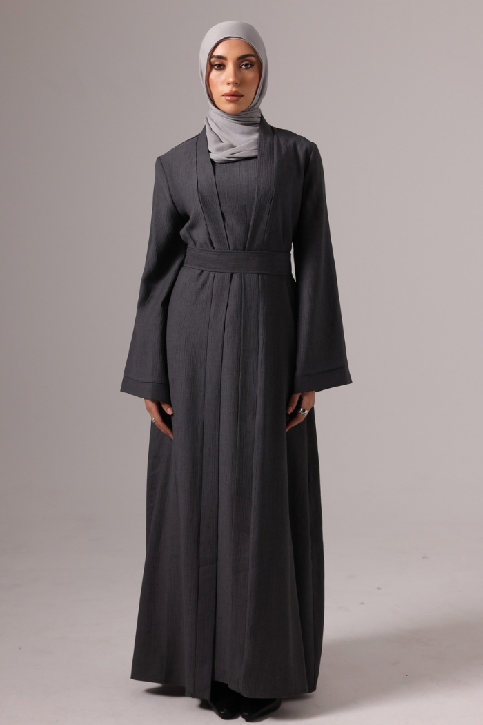 Leen Open Abaya Set - Charcoal
