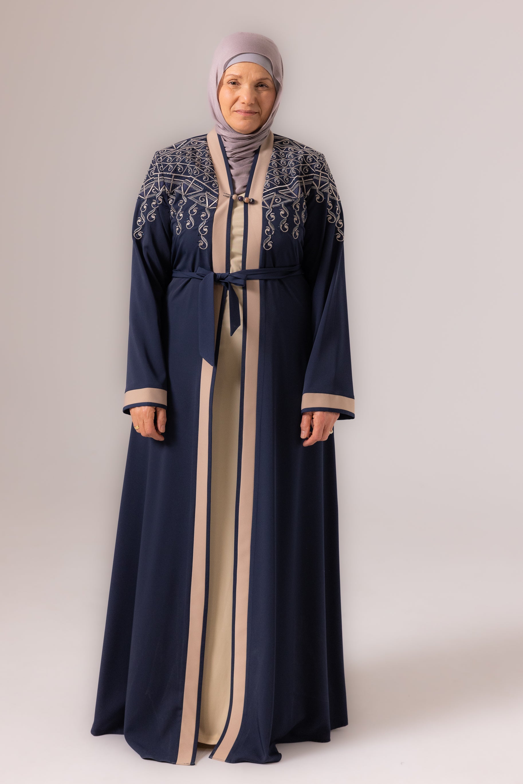 Ladies Elegant Abaya - Royal Blue & Cream