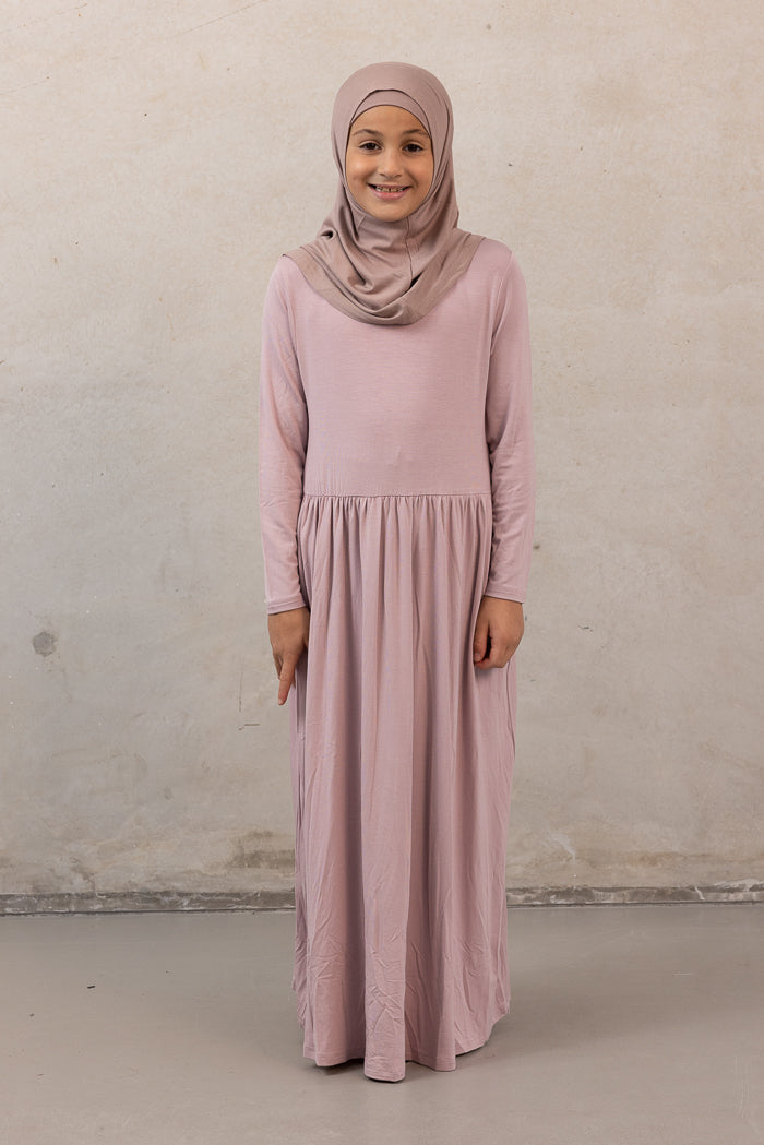 Girls Jersey Gathered Dress - Mauve