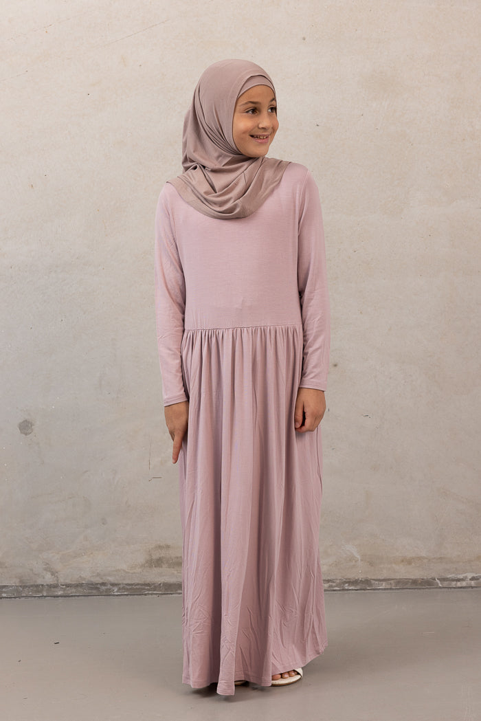 Girls Jersey Gathered Dress - Mauve