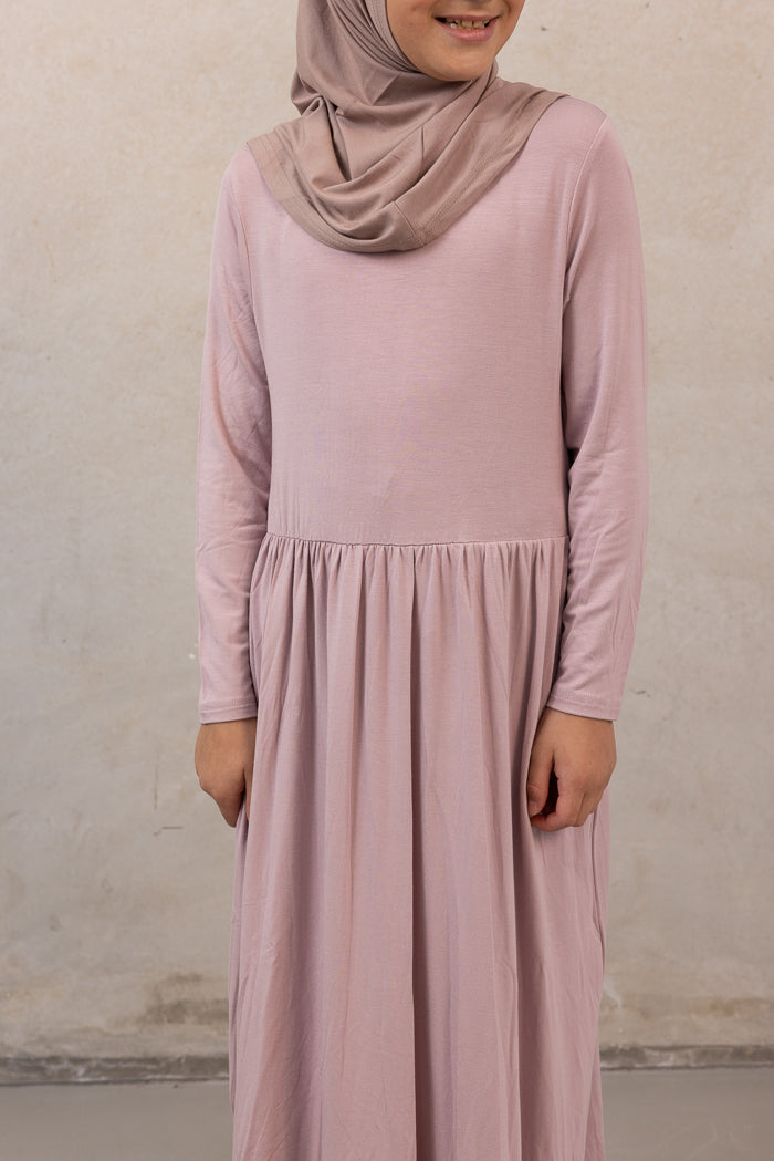 Girls Jersey Gathered Dress - Mauve