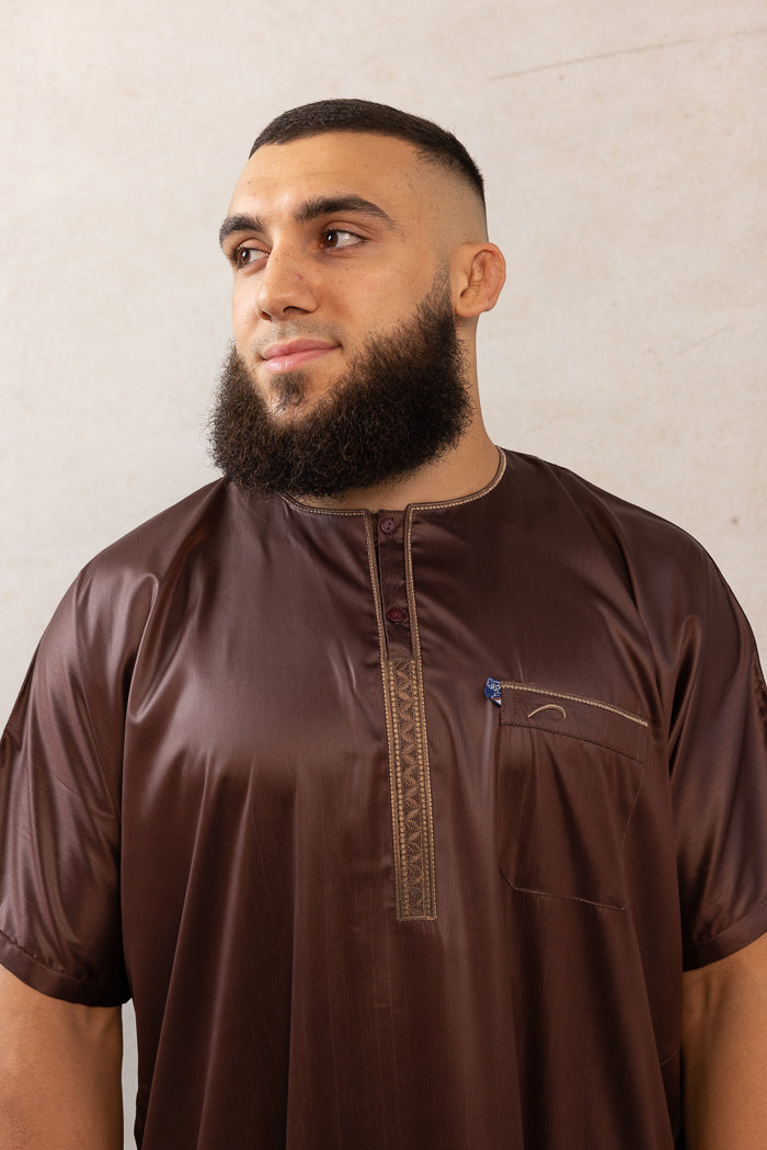 Men's Ikaf Polyester Short Sleeve Abaya - Brown