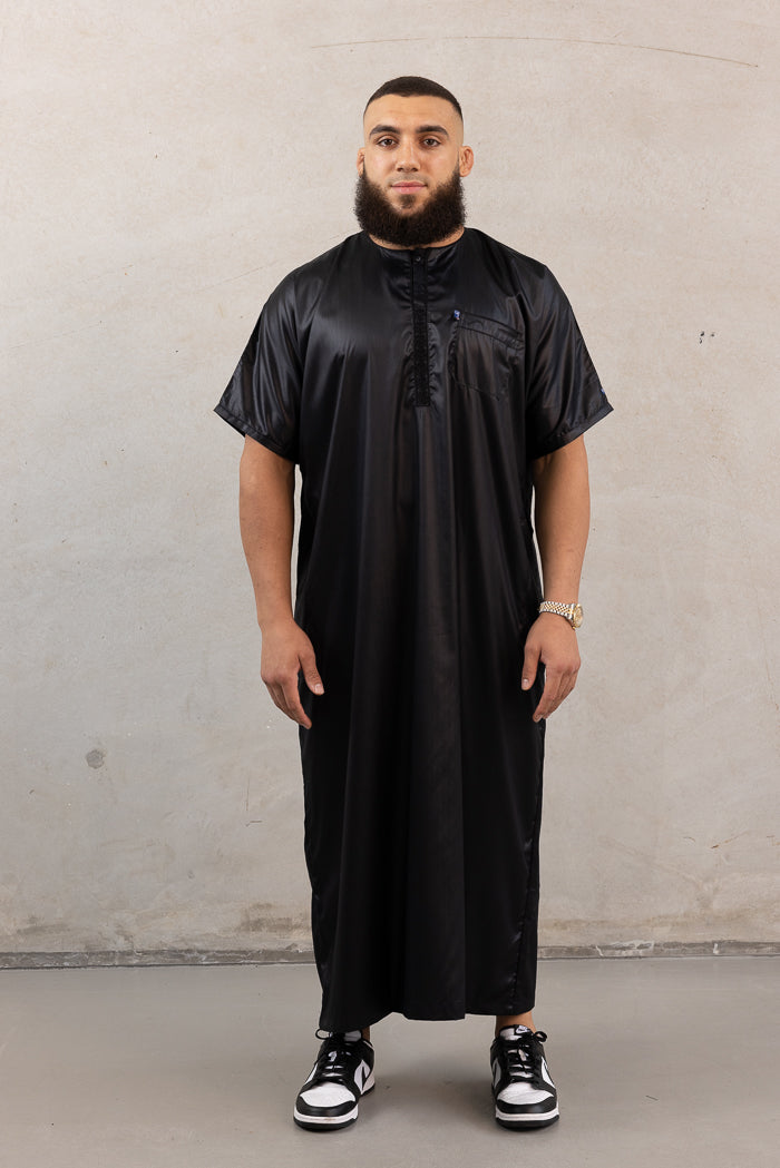 Mens Ikaf Polyester Short Sleeve Abaya - Black