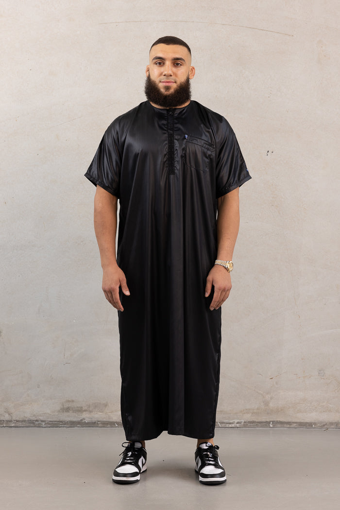 Mens Ikaf Polyester Short Sleeve Abaya - Black