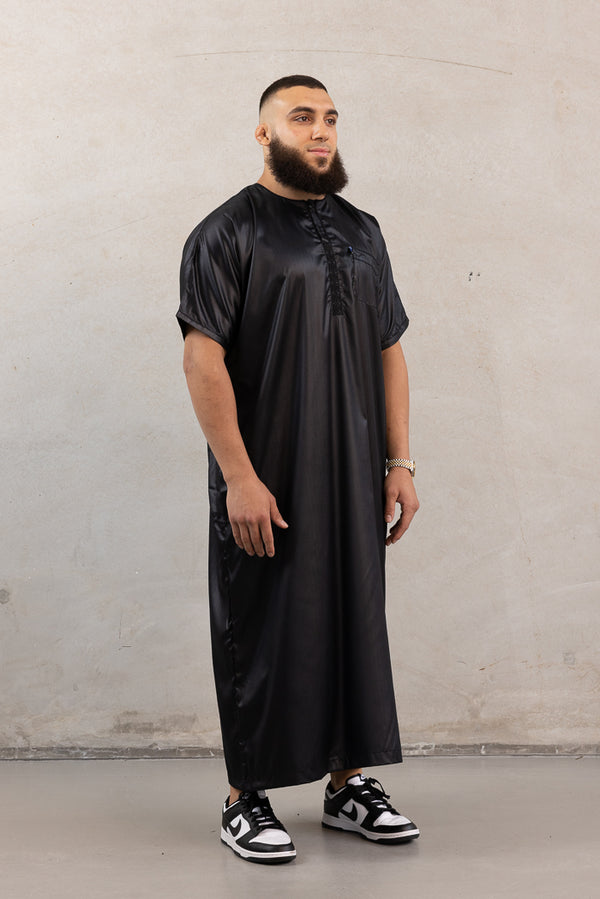 Mens Ikaf Polyester Short Sleeve Abaya - Black