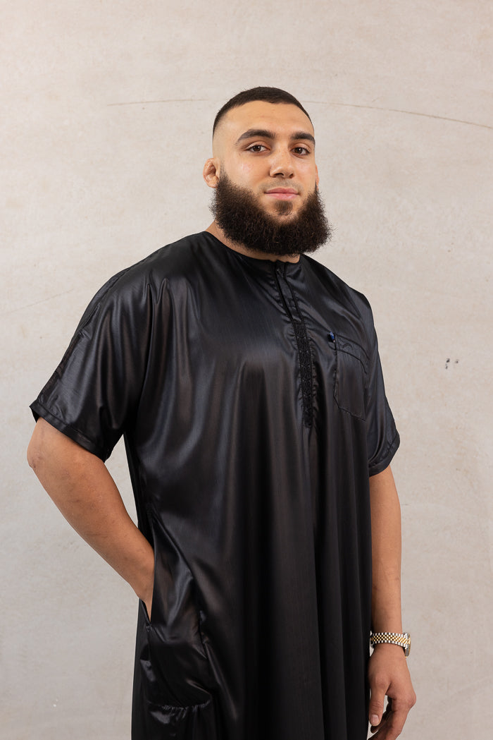 Mens Ikaf Polyester Short Sleeve Abaya - Black