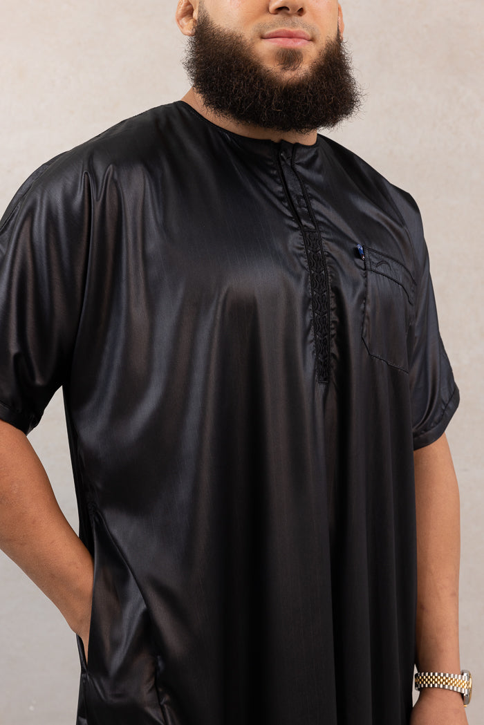 Mens Ikaf Polyester Short Sleeve Abaya - Black