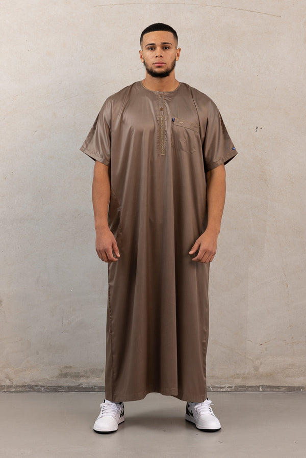 Mens Ikaf Polyester Short Sleeve Abaya - Caramel