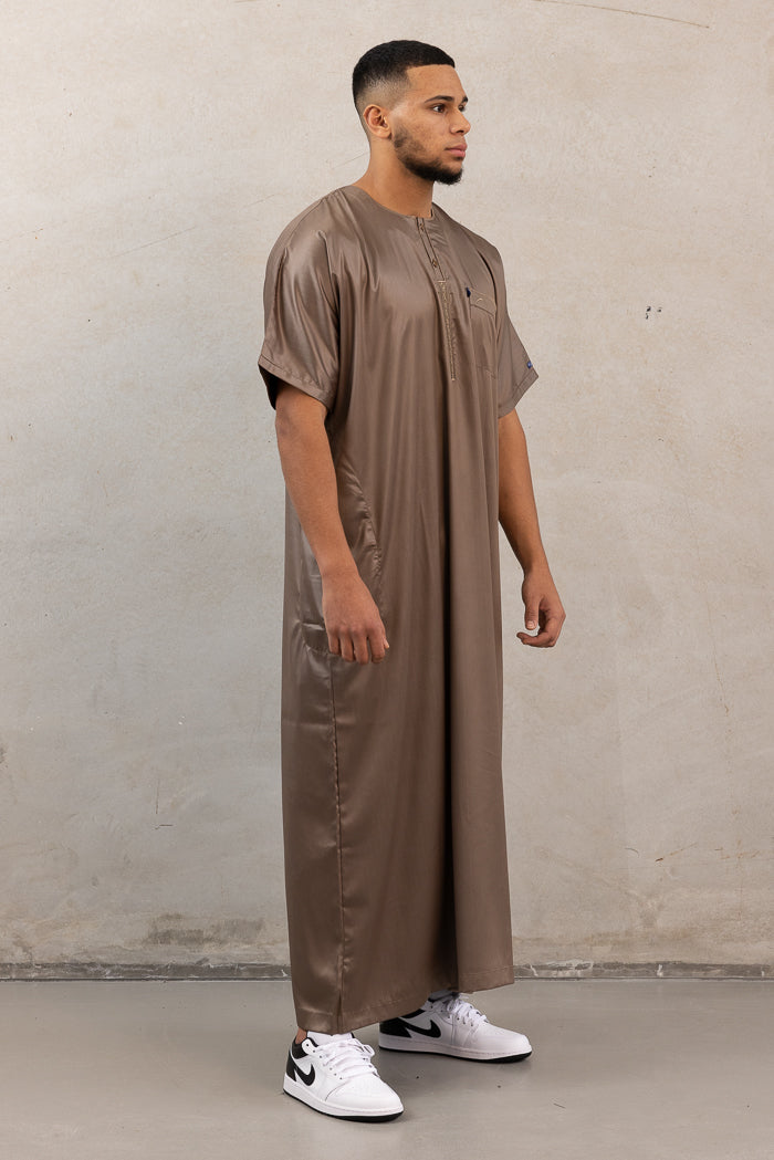 Mens Ikaf Polyester Short Sleeve Abaya - Caramel