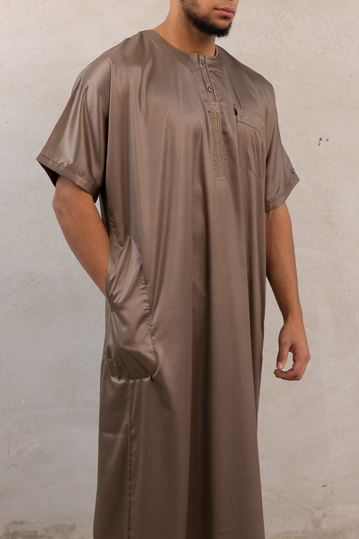 Mens Ikaf Polyester Short Sleeve Abaya - Caramel
