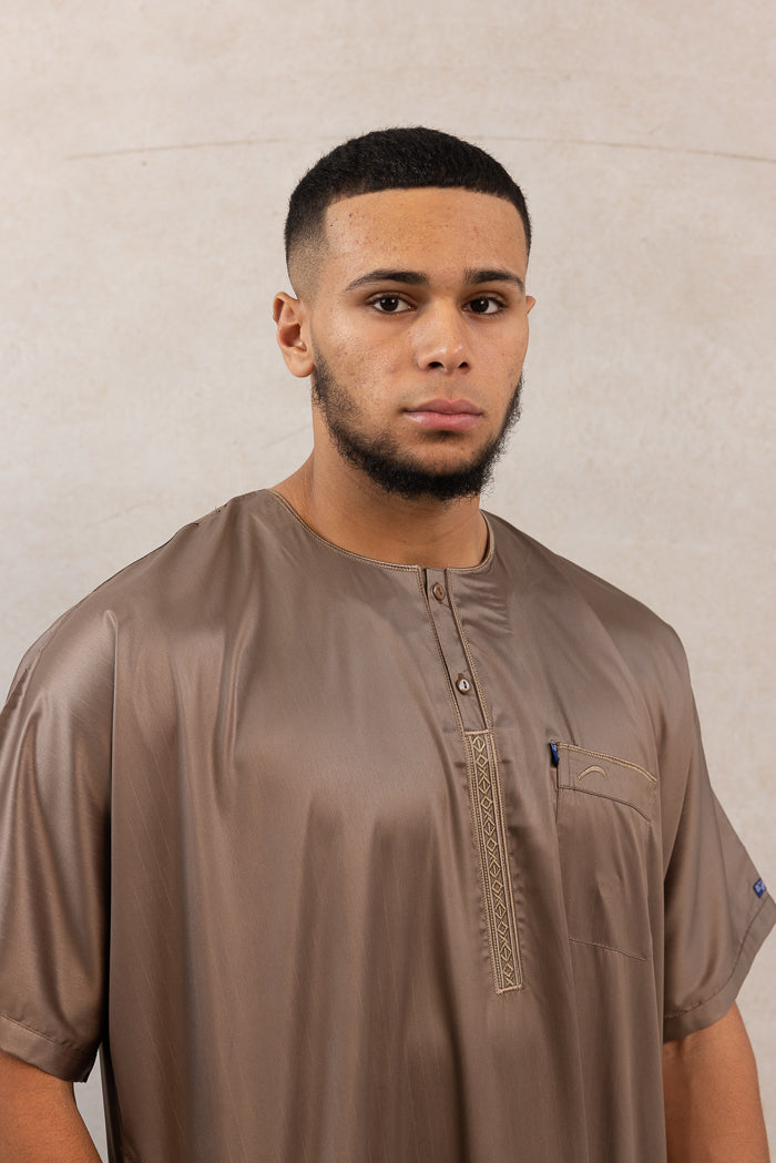 Mens Ikaf Polyester Short Sleeve Abaya - Caramel