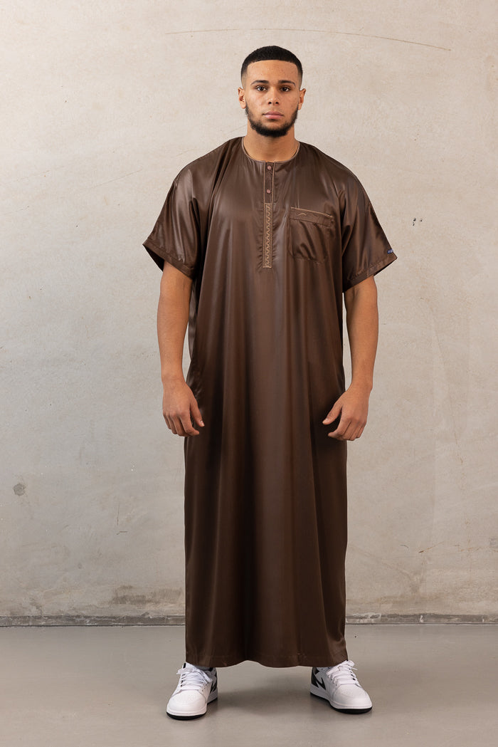 Mens Ikaf Polyester Short Sleeve Abaya - Chocolate