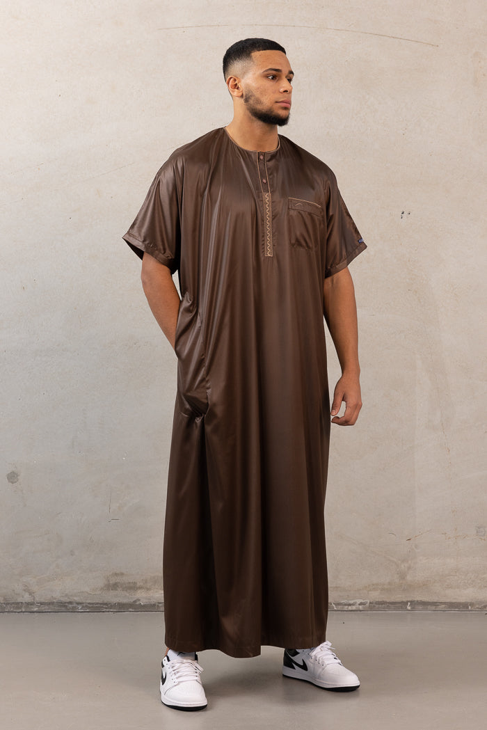 Mens Ikaf Polyester Short Sleeve Abaya - Chocolate