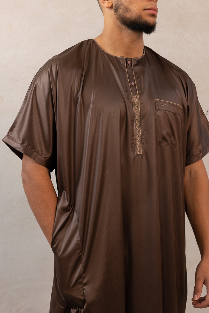 Mens Ikaf Polyester Short Sleeve Abaya - Chocolate