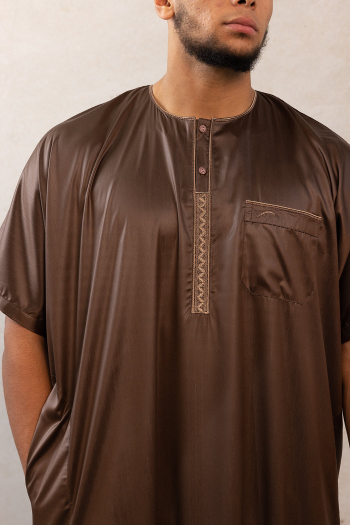 Mens Ikaf Polyester Short Sleeve Abaya - Chocolate