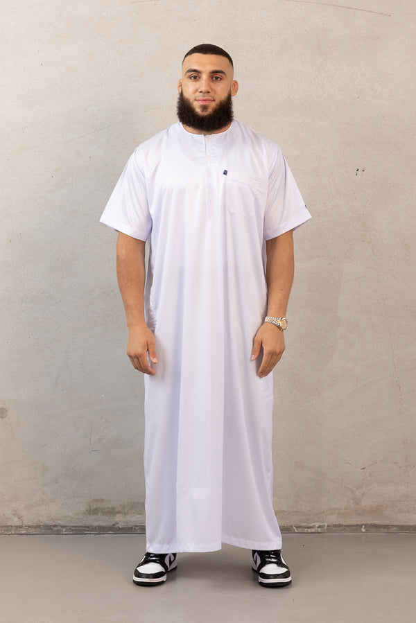 Mens Ikaf Polyester Short Sleeve Abaya - White