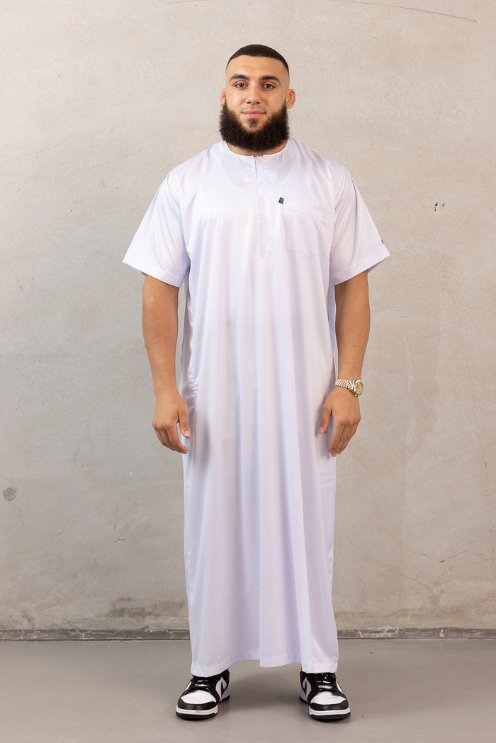 Mens Ikaf Polyester Short Sleeve Abaya - White