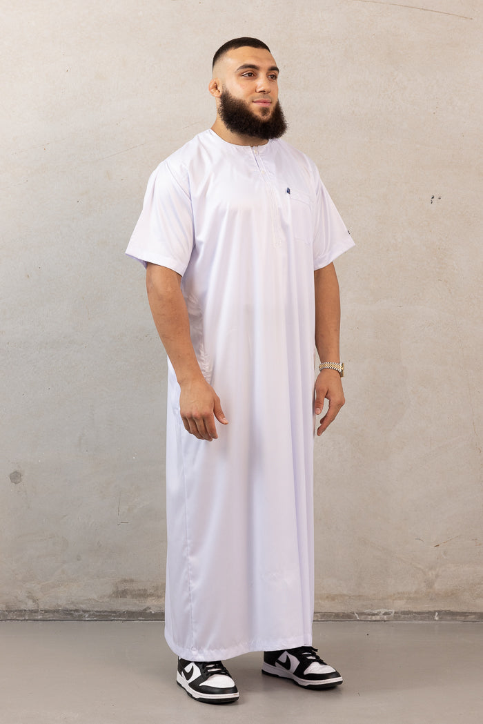 Mens Ikaf Polyester Short Sleeve Abaya - White