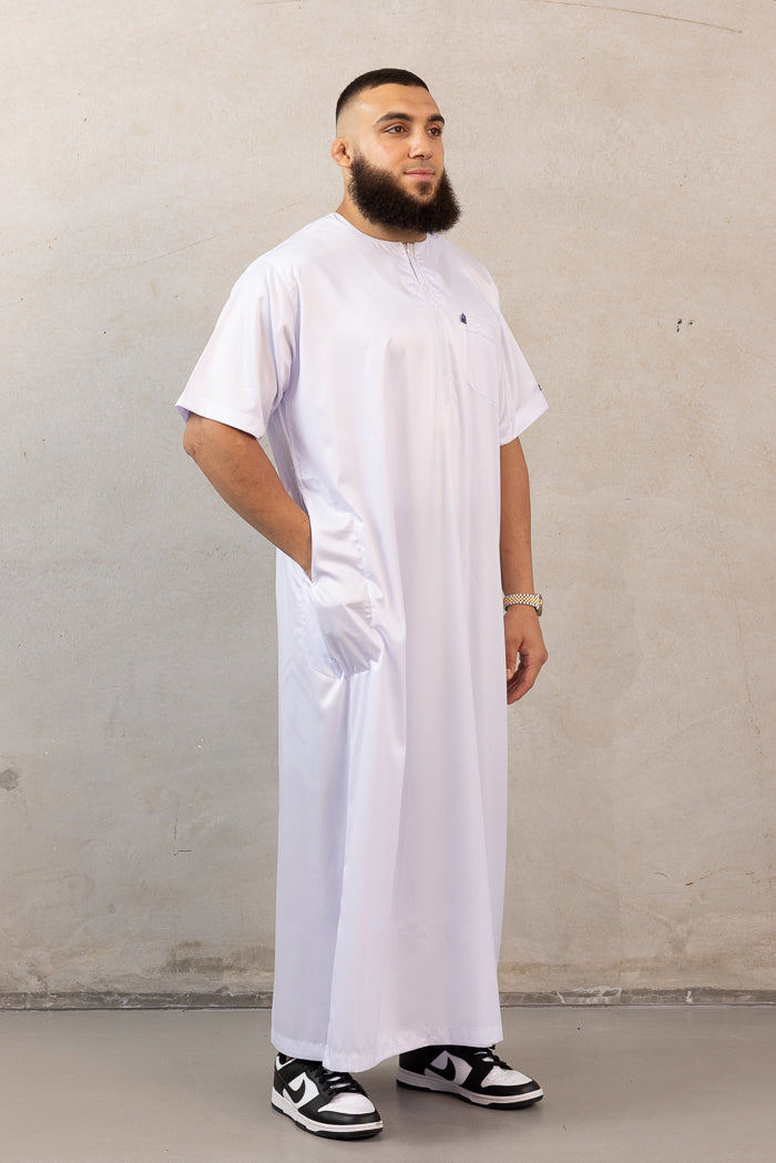 Mens Ikaf Polyester Short Sleeve Abaya - White