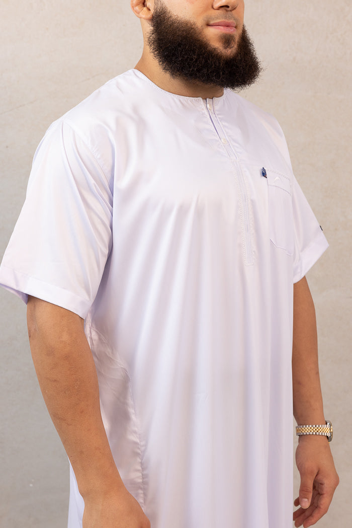 Mens Ikaf Polyester Short Sleeve Abaya - White