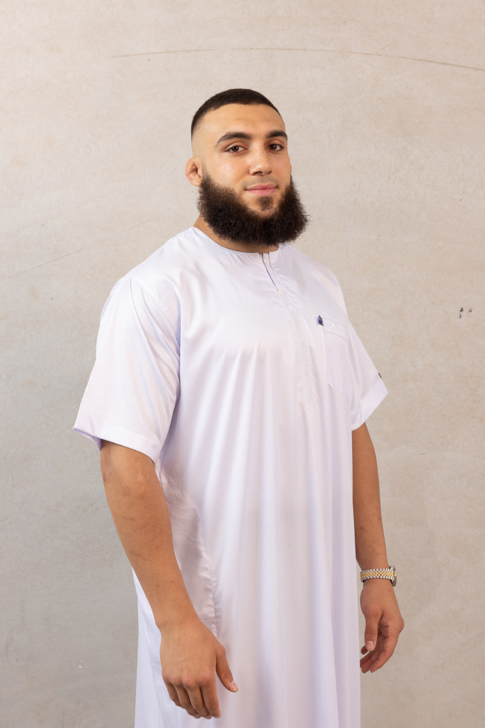 Mens Ikaf Polyester Short Sleeve Abaya - White