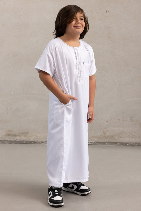 Boys Ikaf Short Sleeve Abaya - White
