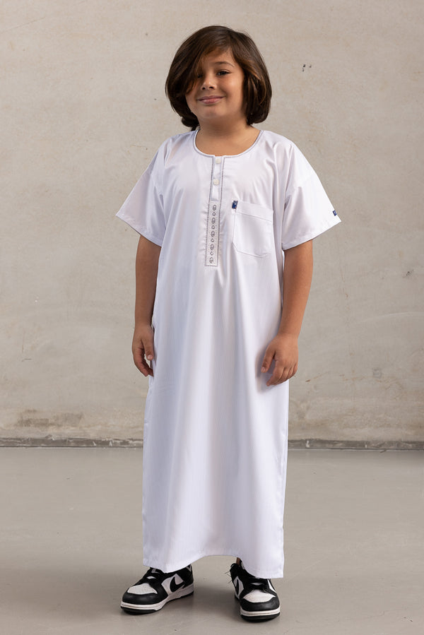 Boys Ikaf Short Sleeve Abaya - White