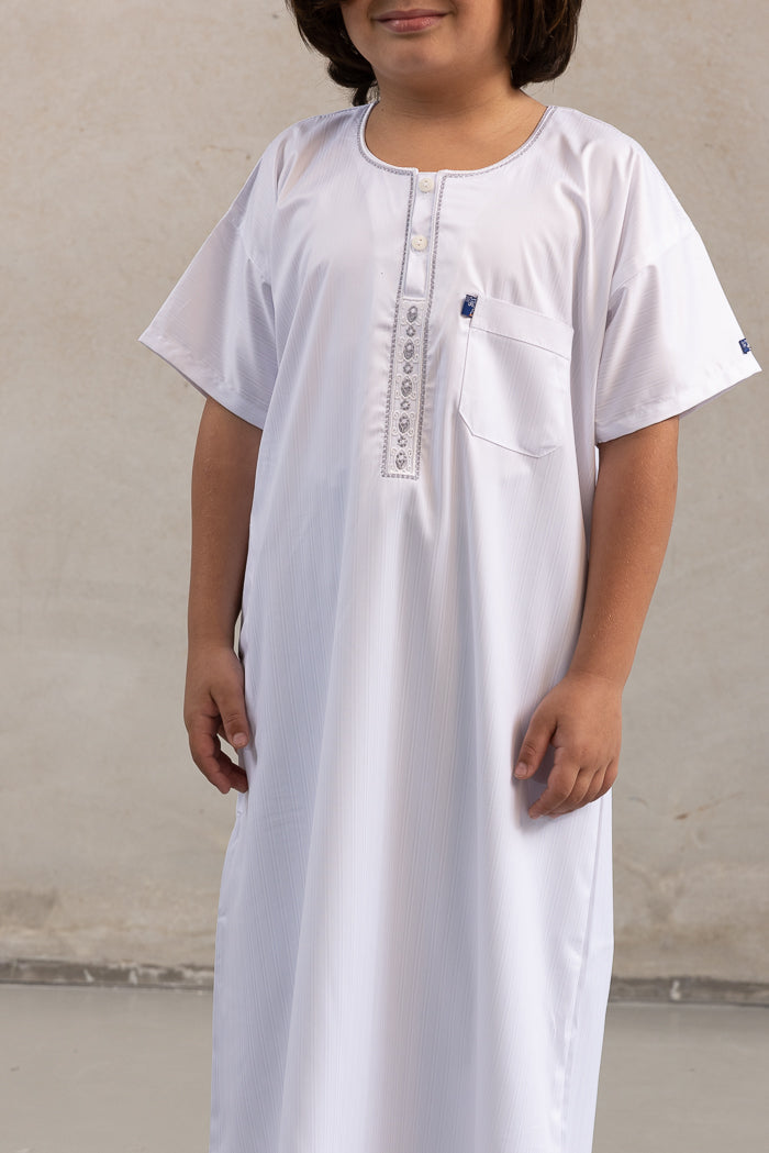 Boys Ikaf Short Sleeve Abaya - White