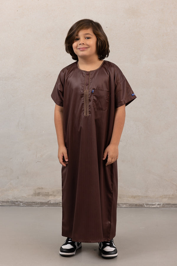 Boys Ikaf Short Sleeve Abaya - Brown