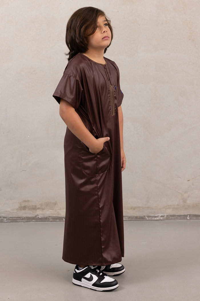 Boys Ikaf Short Sleeve Abaya - Brown