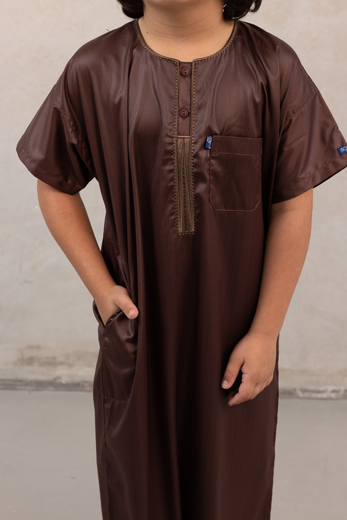 Boys Ikaf Short Sleeve Abaya - Brown