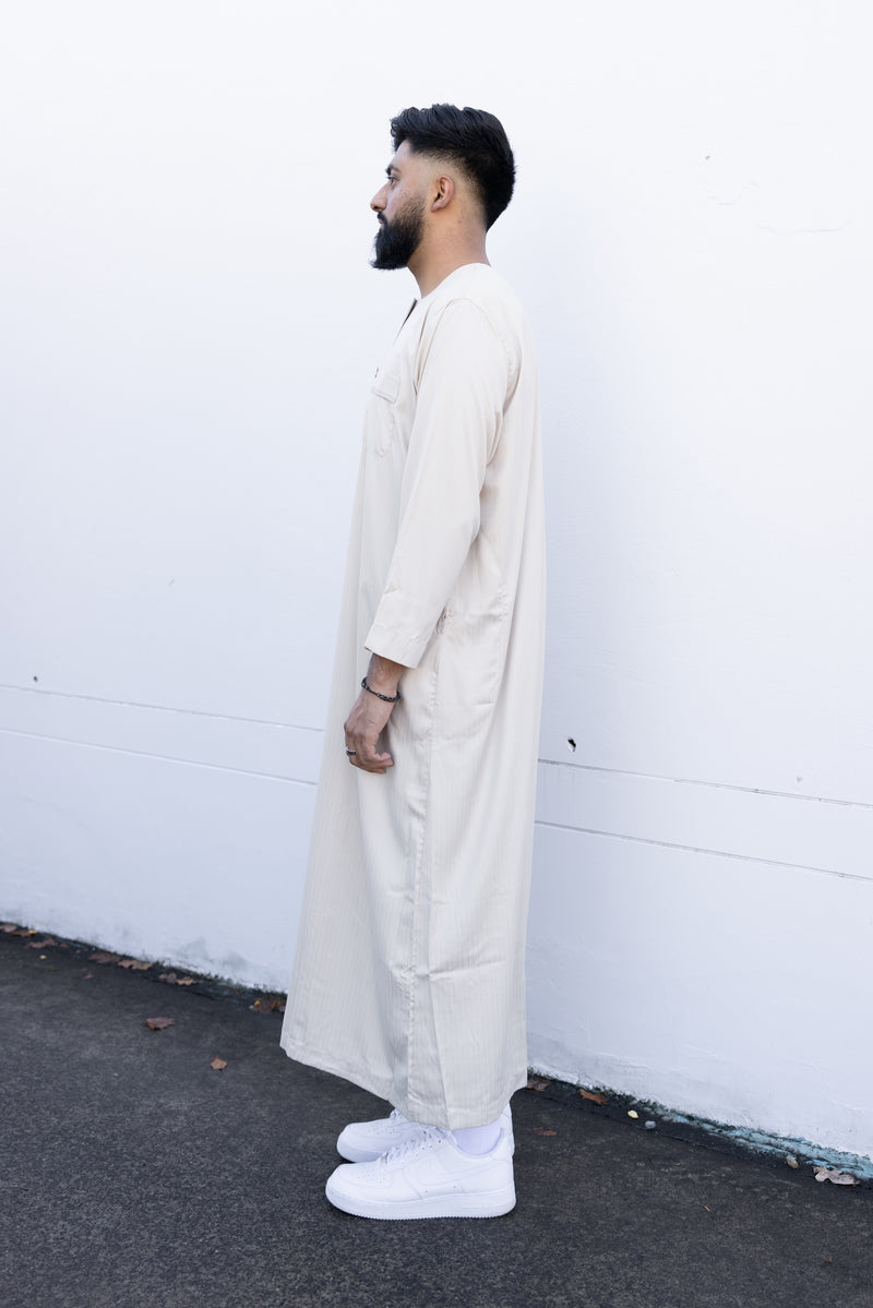 Men's Ikaf Polyester Long Sleeve Abaya - Beige