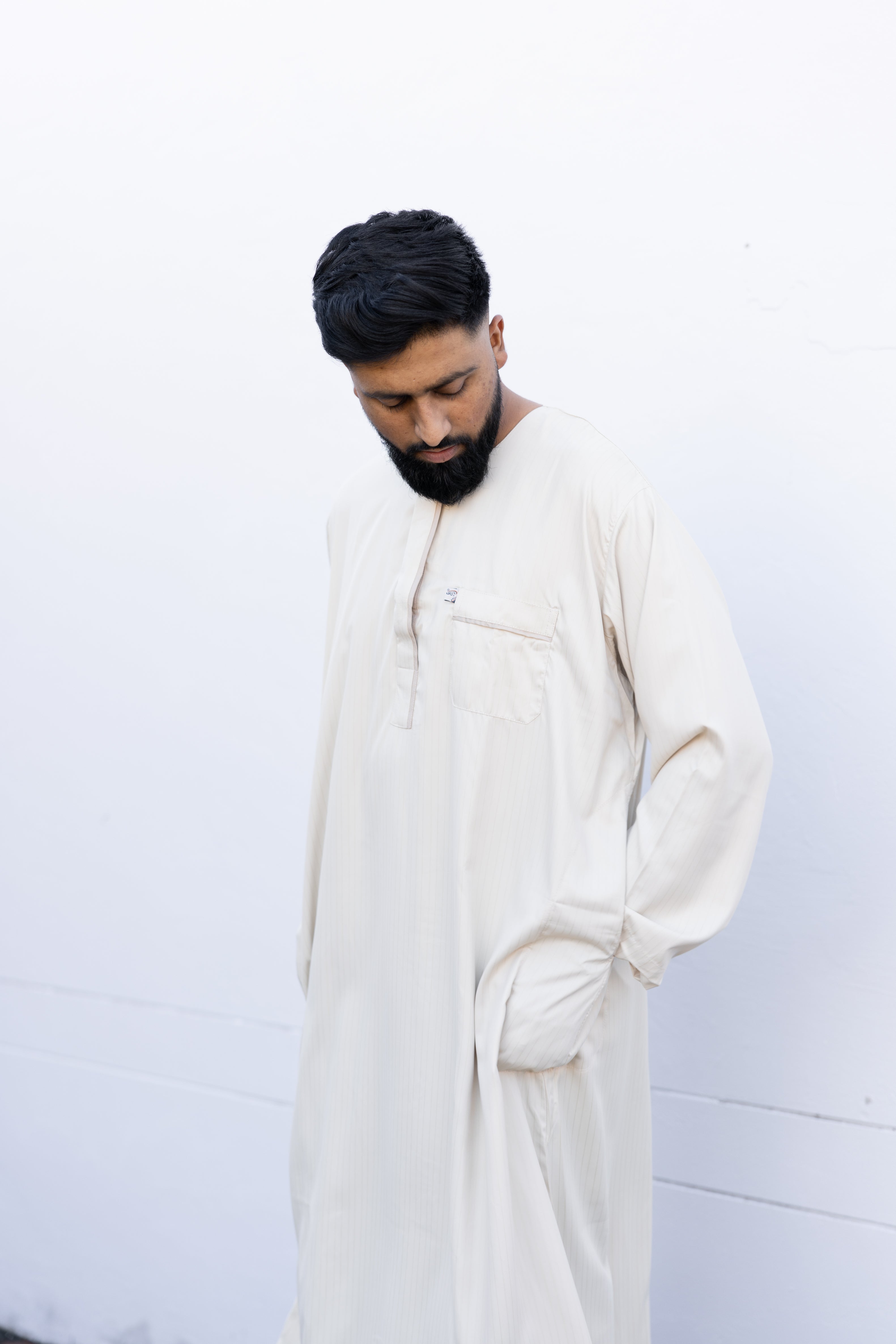 Men's Ikaf Polyester Long Sleeve Abaya - Beige