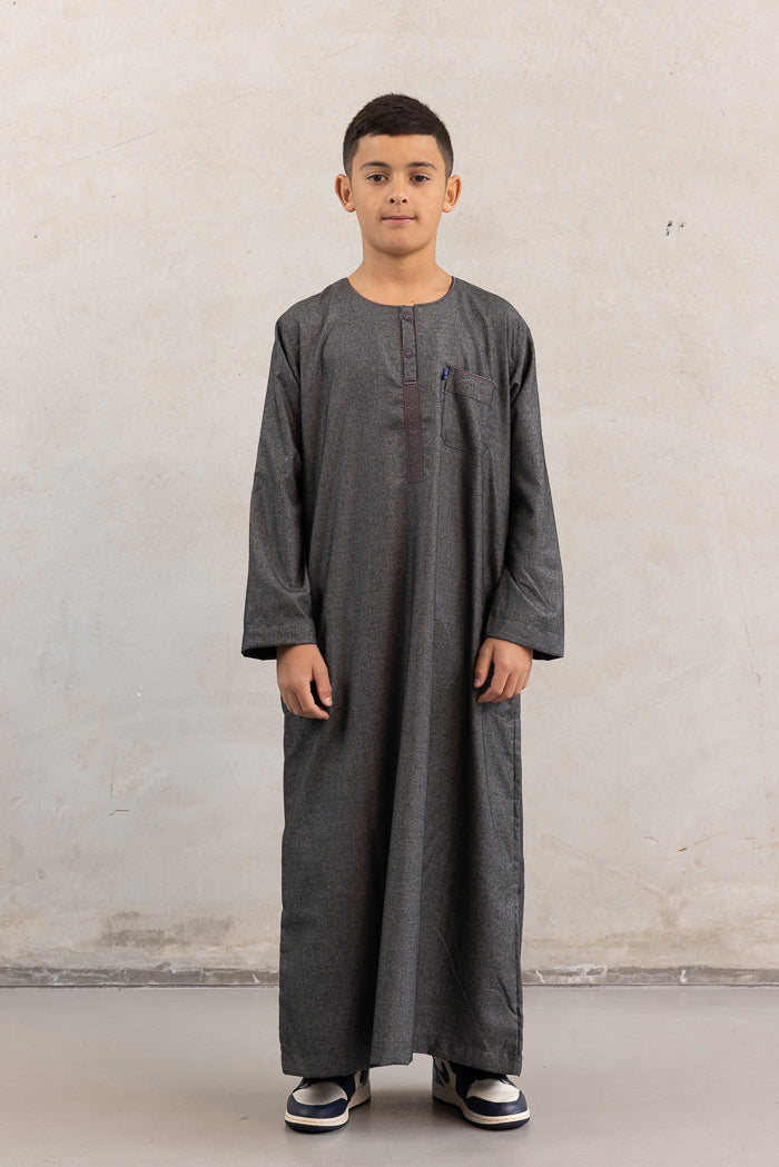 Youth Ikaf Cotton Long Sleeve Abaya - Coal