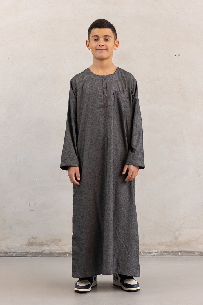 Youth Ikaf Cotton Long Sleeve Abaya - Coal