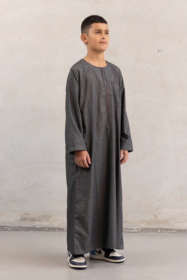 Youth Ikaf Cotton Long Sleeve Abaya - Coal