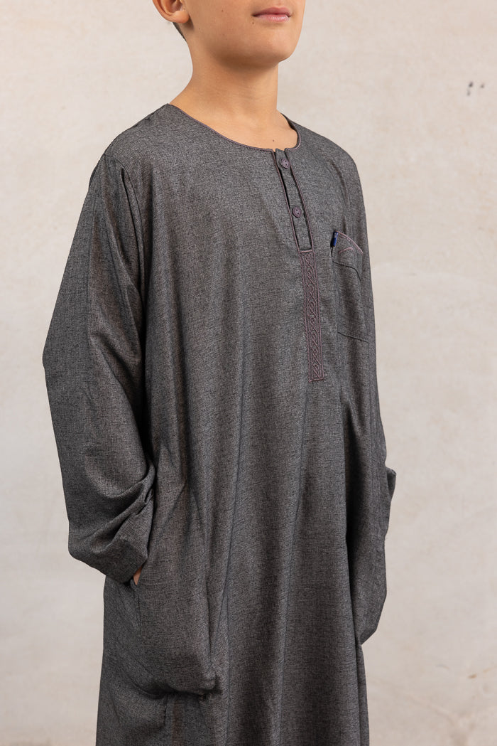 Youth Ikaf Cotton Long Sleeve Abaya - Coal