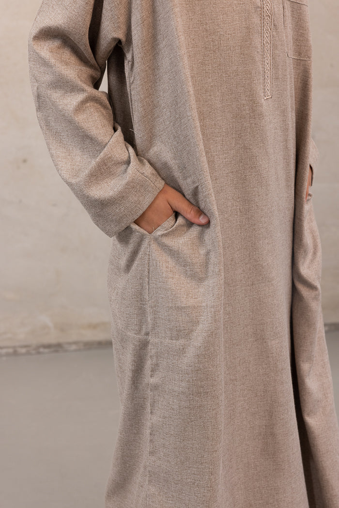 Youth Ikaf Cotton Long Sleeve Abaya - Mocha