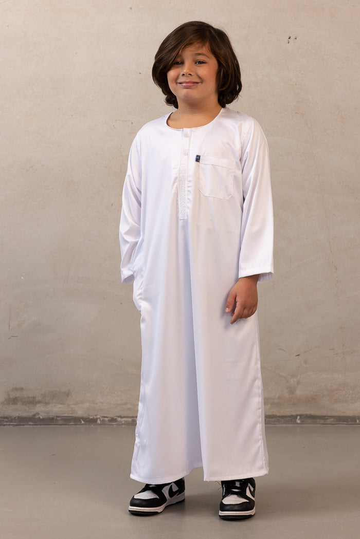 Boys Ikaf Long Sleeve Abaya - White