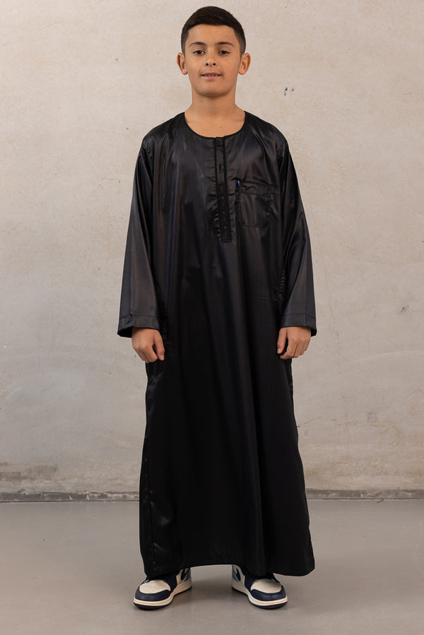 Youth Ikaf Long Sleeve Abaya - Embroidered Black