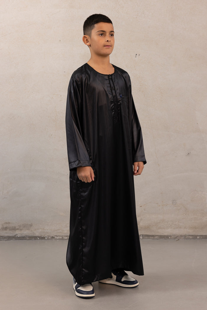 Youth Ikaf Long Sleeve Abaya - Embroidered Black