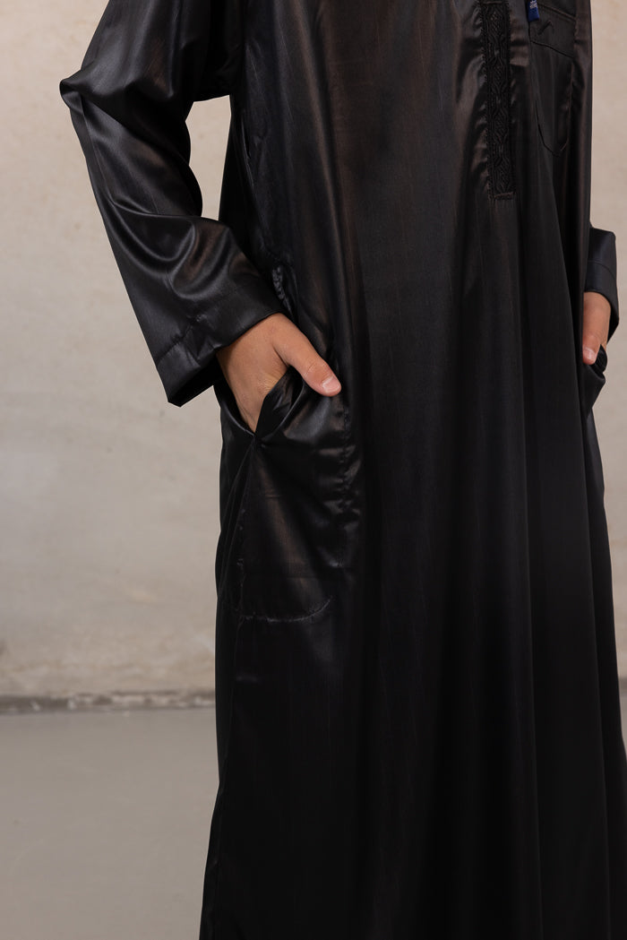 Youth Ikaf Long Sleeve Abaya - Embroidered Black