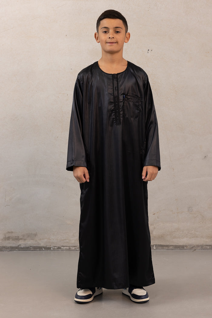 Youth Ikaf Long Sleeve Abaya - Embroidered Black