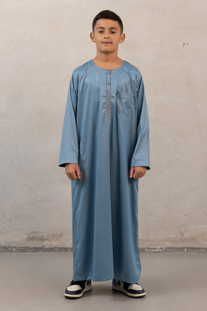 Youth Ikaf Long Sleeve Abaya - Embroidered Blue