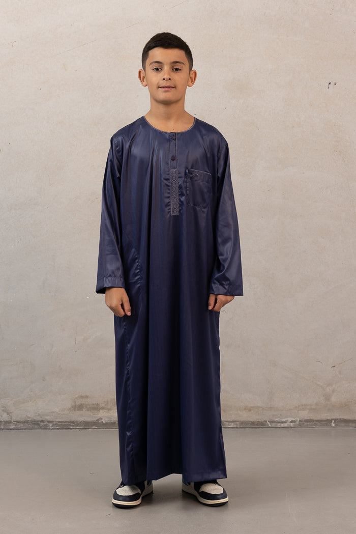 Youth Ikaf Long Sleeve Abaya - Embroidered Navy