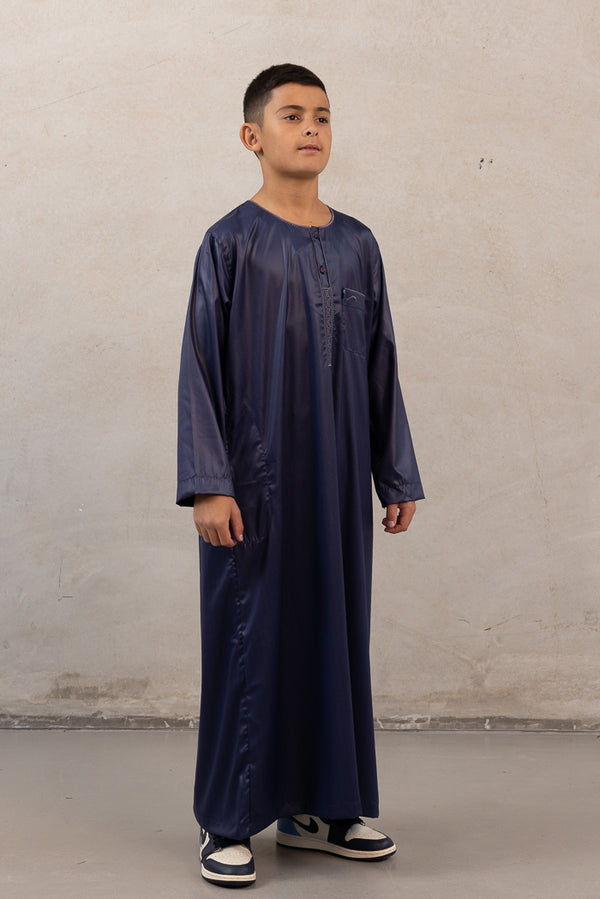Youth Ikaf Long Sleeve Abaya - Embroidered Navy