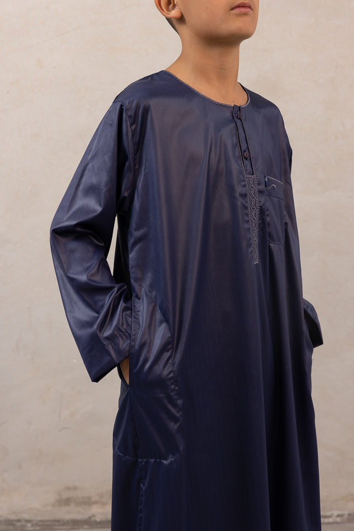 Youth Ikaf Long Sleeve Abaya - Embroidered Navy