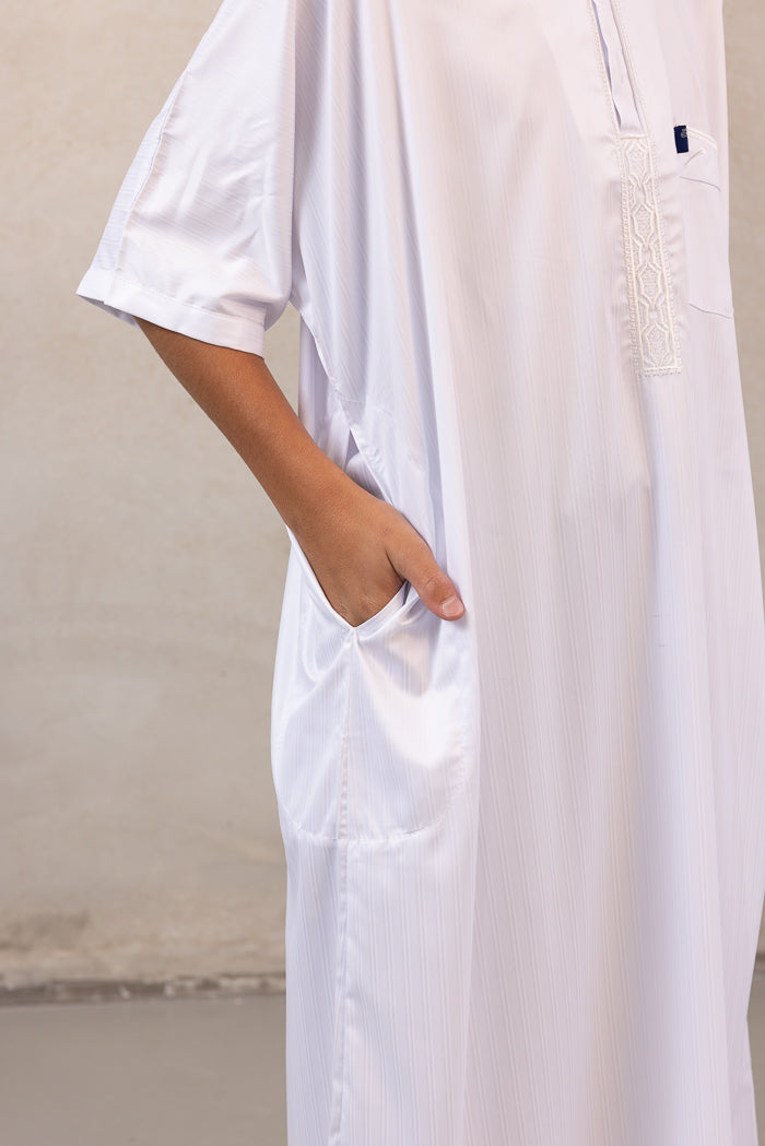 Youth Ikaf Short Sleeve Abaya - White