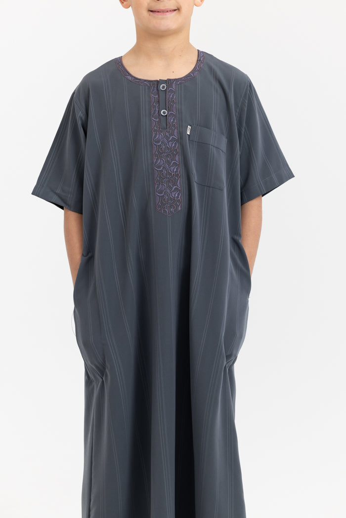 Youth Ikaf Embroidered Short Sleeve Abaya - Army